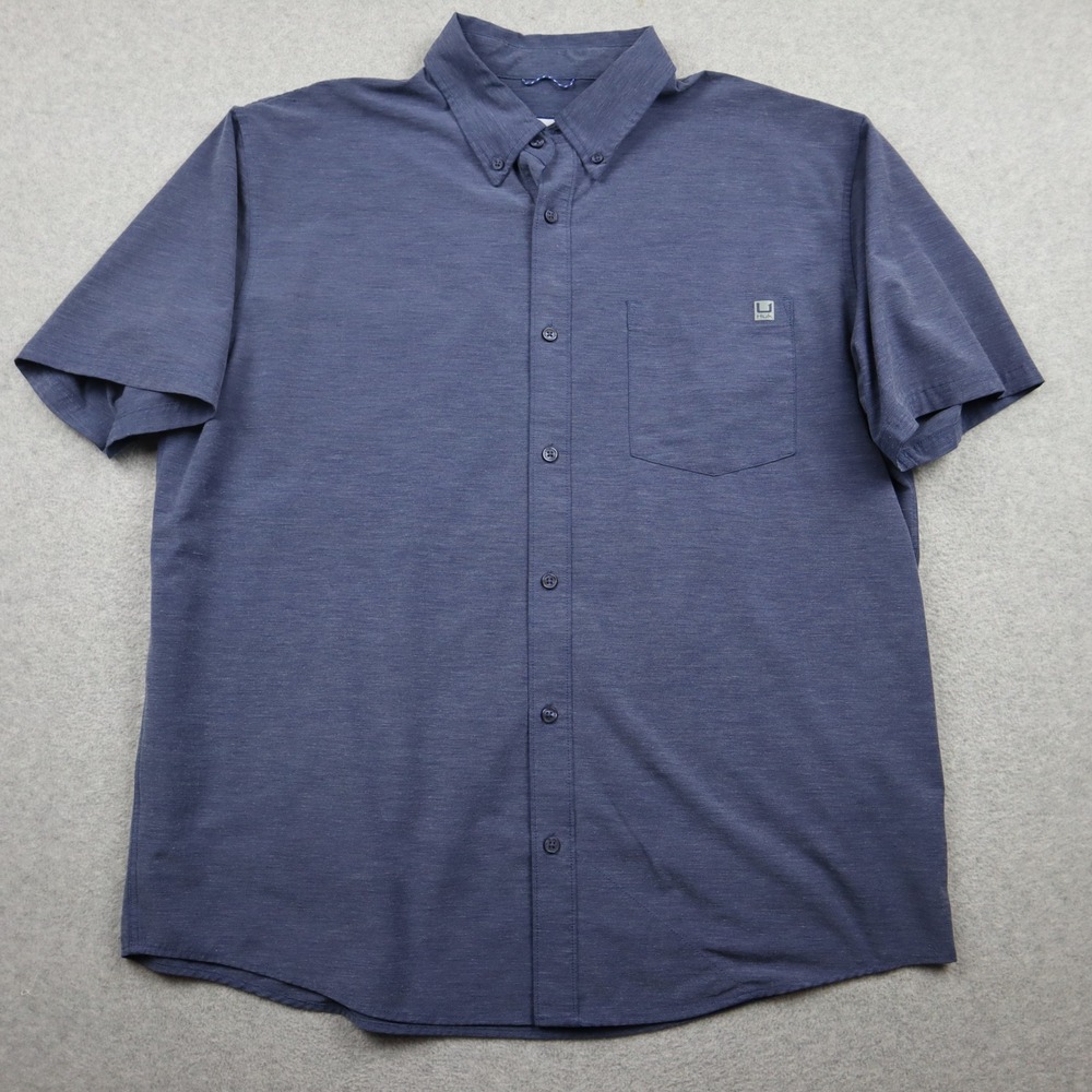 Huk Shirt Mens XL Blue Short Sleeve Button Down Performance Stretch Fishing Top